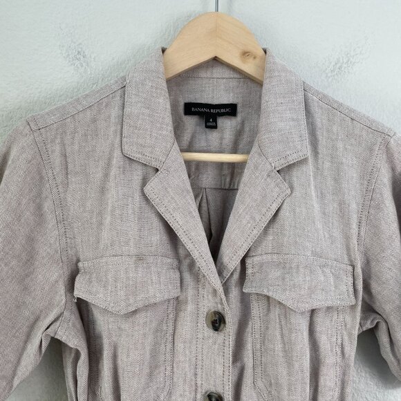 Banana Republic Womens 4 Linen Cotton Utility Dress Button Up Short Sleeve - Picture 9 of 13